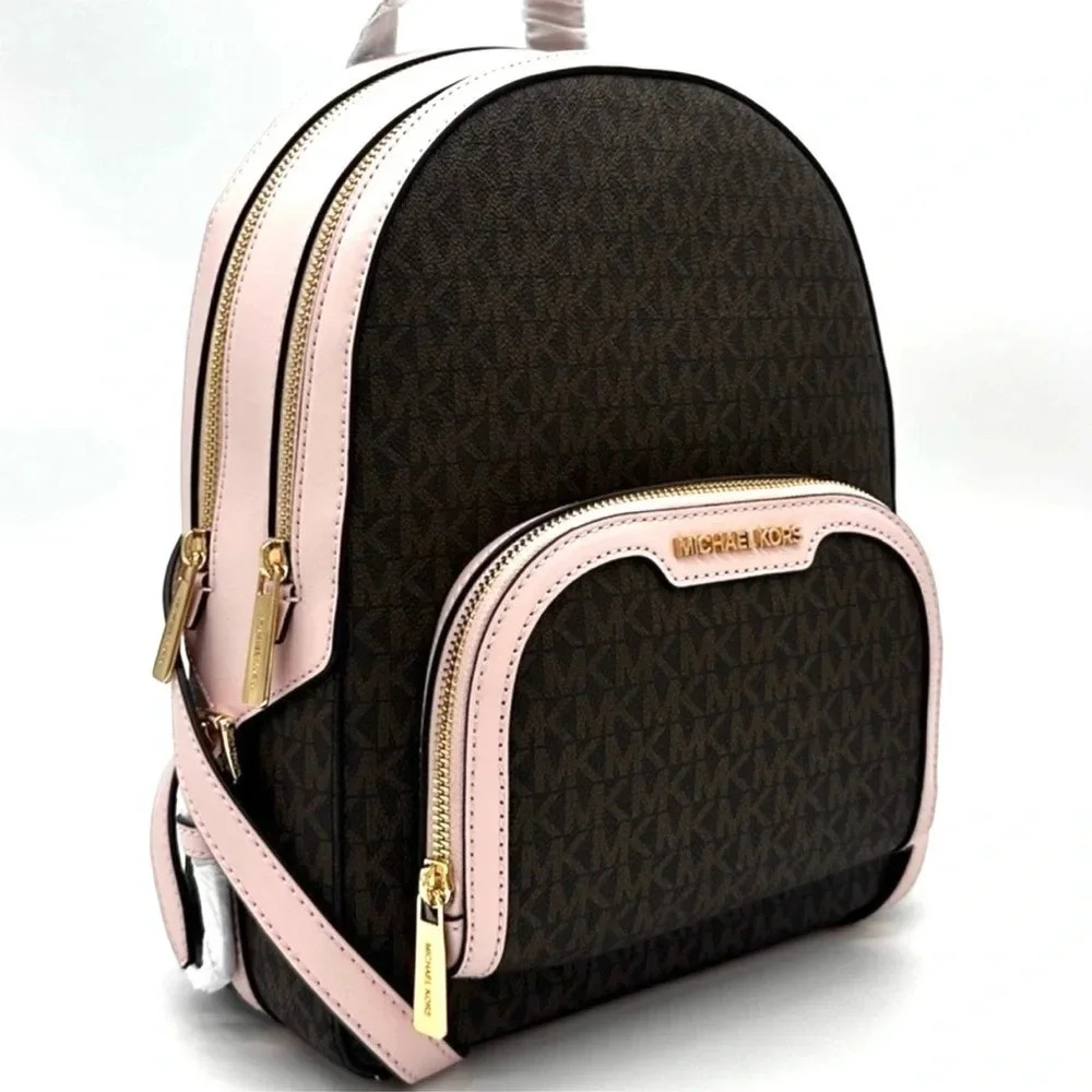 Michael Kors Medium Jaycee Zip Packet Backpack Brown/Light Pink